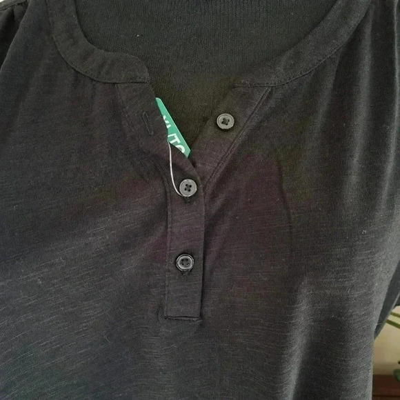 New! Black Bow Henley T-shirt XL Black Slub Knit Top Relaxed Fit Tee - Picture 5 of 10